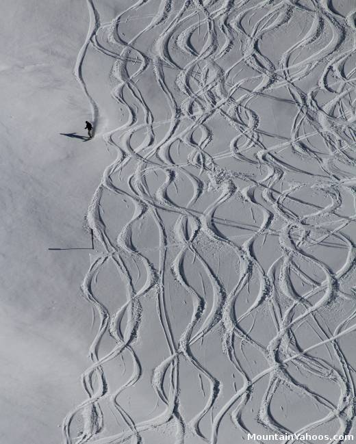 Fresh tracks on a blue ski run