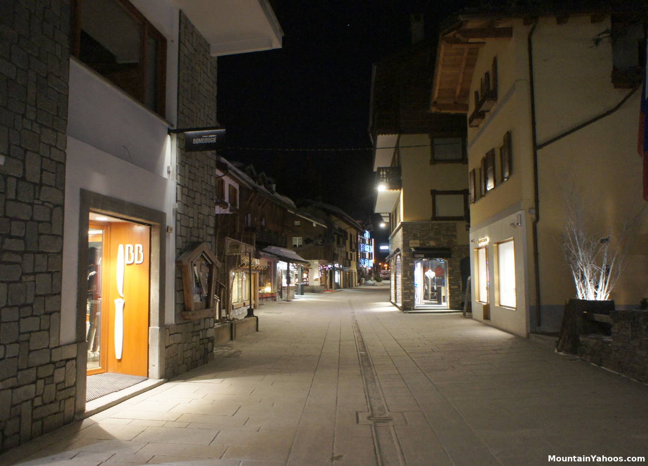 Walk street Via Roma in Courmayeur Italy