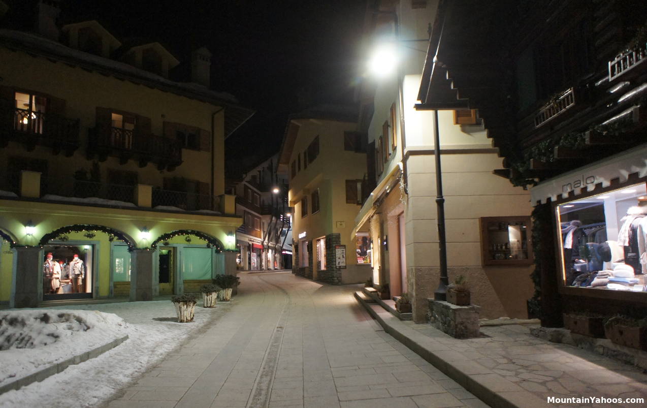 Walk street Via Roma in Courmayeur Italy