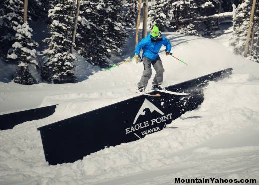 Skier riding rails