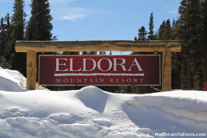 The Eldora ski area road sign