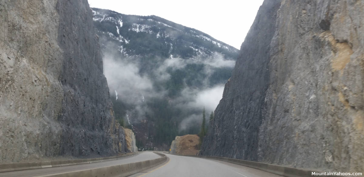 Travelling on the Trans-Canada Highway on the way to Kicking Horse British Columbia