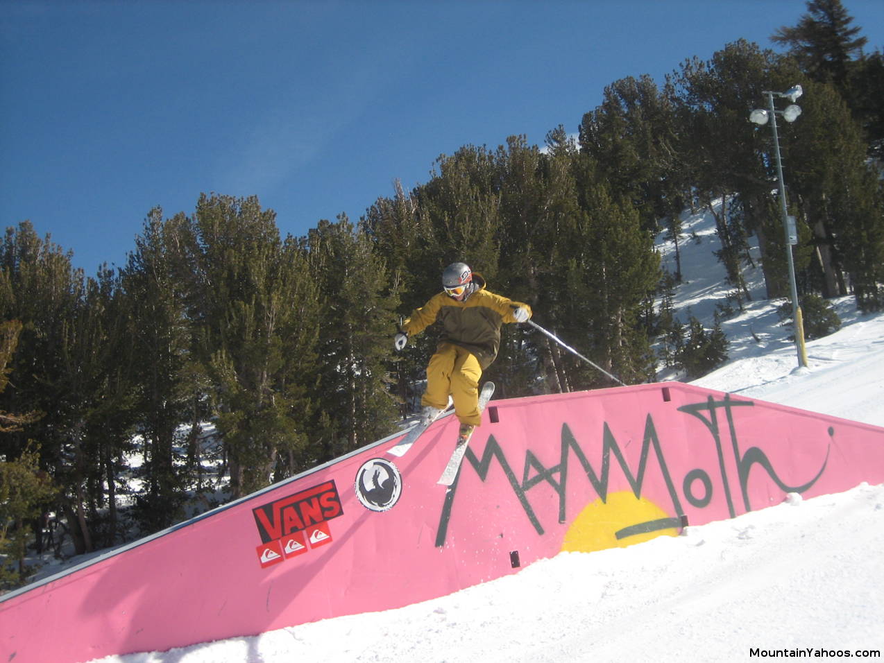 Skier riding rails