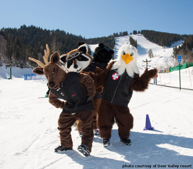 Deer Valley CO ski resort mascots: Bucky, Ruby, Quincy, Silver