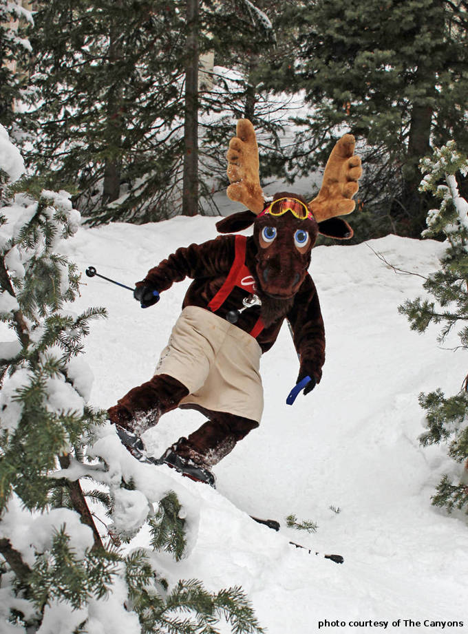 The Canyons UT ski resort mascot Murdock the moose