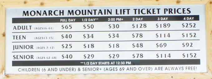 Monarch lift ticket prices