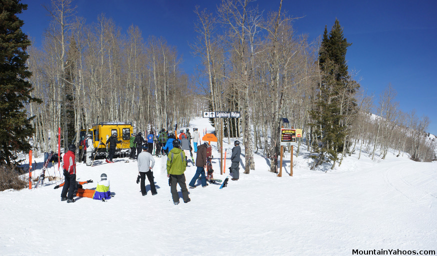 Lightning Ridge snowcat gate at the top of Sundown lift