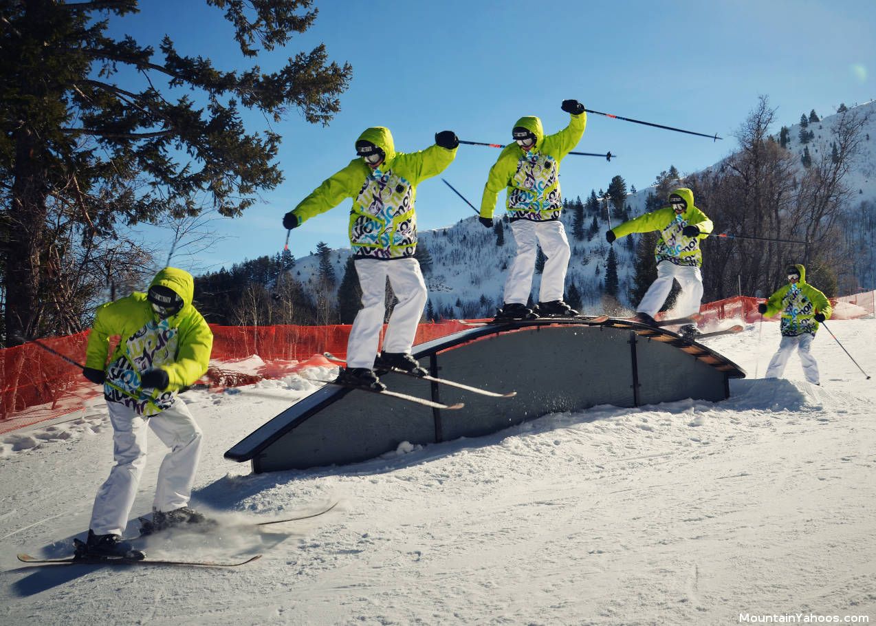 Skier riding rails