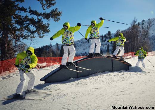 Skier riding rails