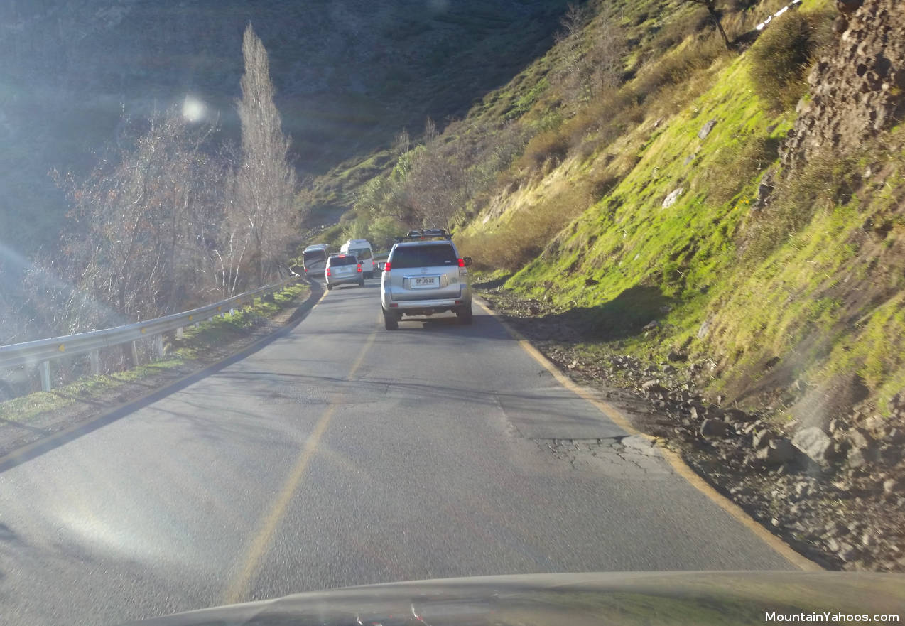 The two lane mountain road on the way to Valle Nevado