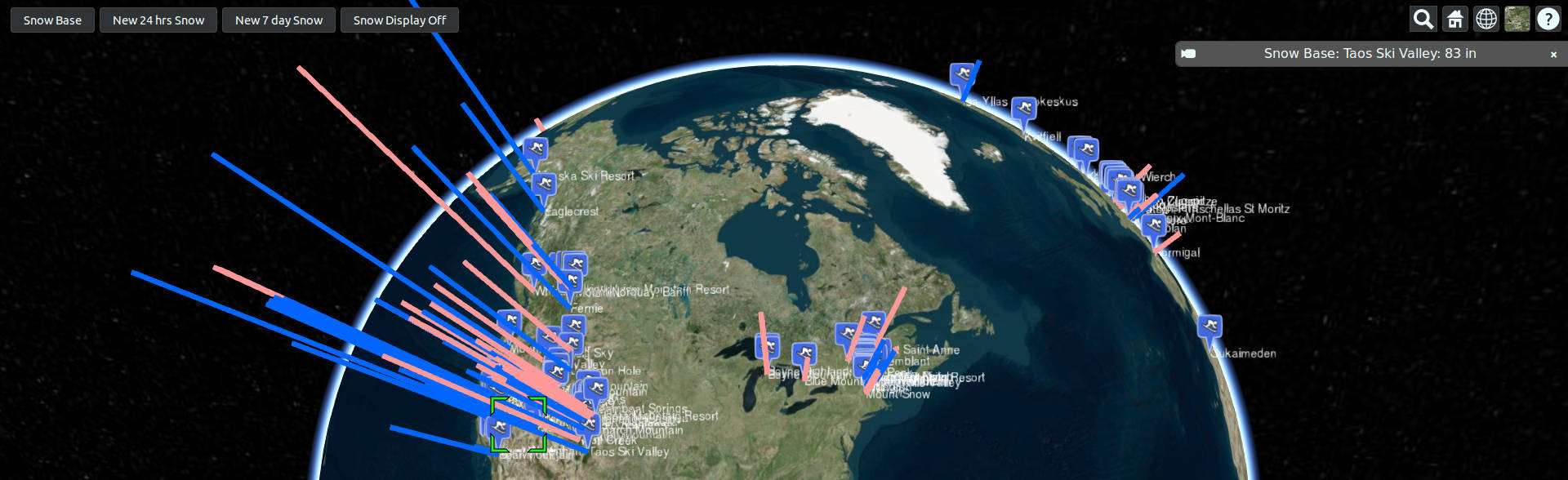 Snow Reports 3D Globe