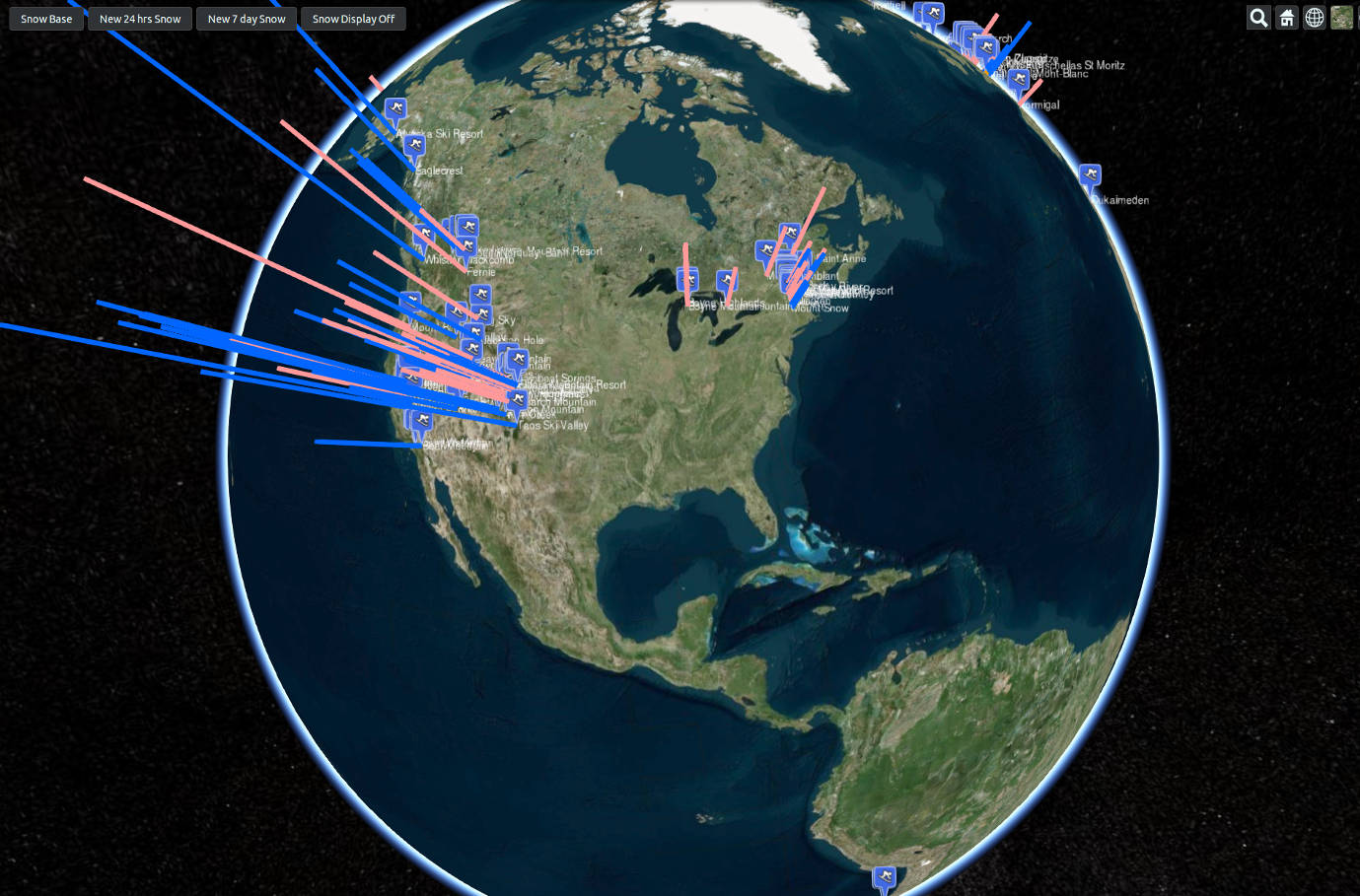World ski resorts snow reports 3d virtual powder globe 